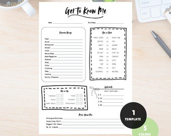 Get To Know Me Questionnaire: Team Building Printable (PDF)
