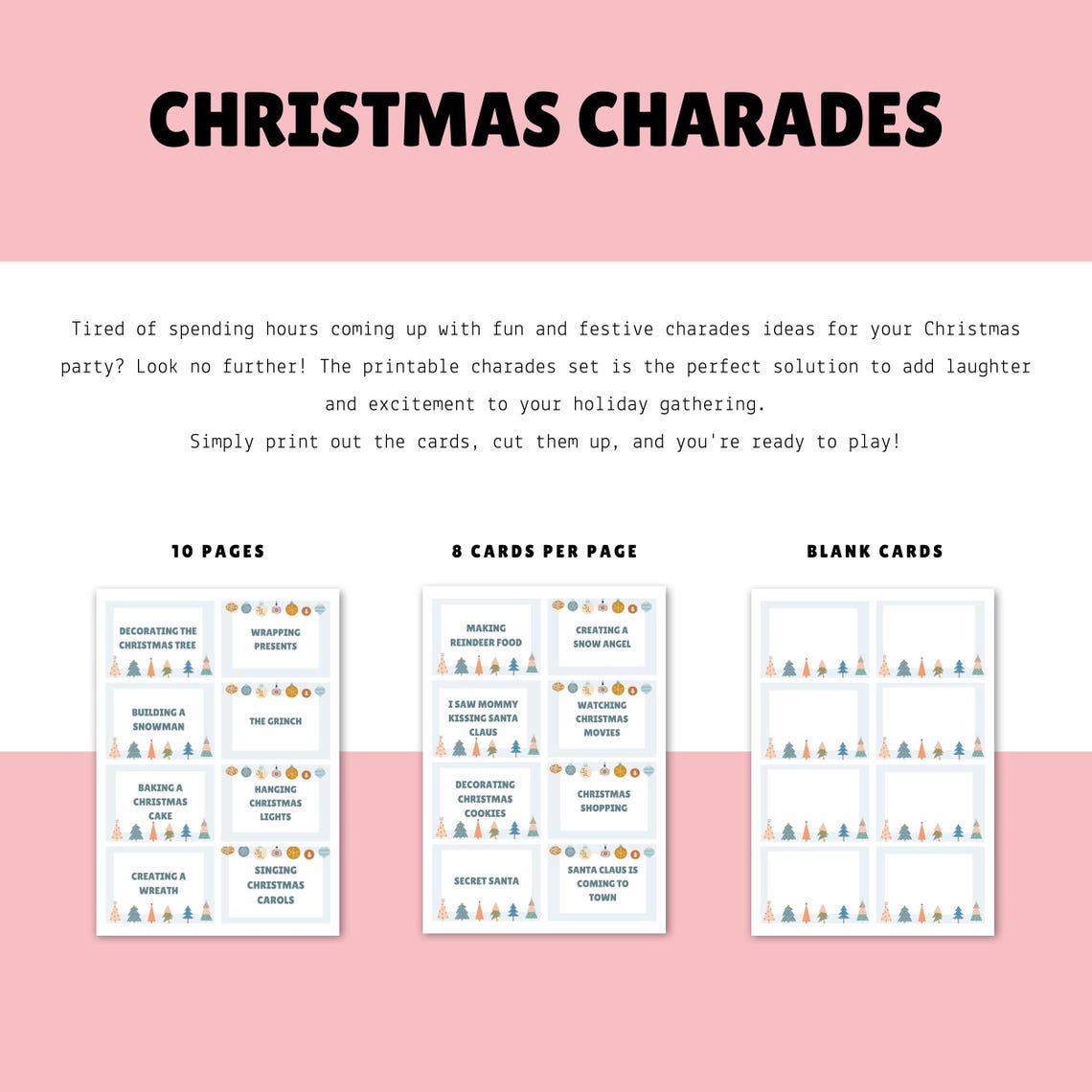 Christmas Charades Game: Printable Holiday Family Fun (digital Download ...