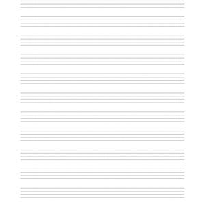 May include: Blank lined paper with a white background. The paper is divided into lines with a light gray color.