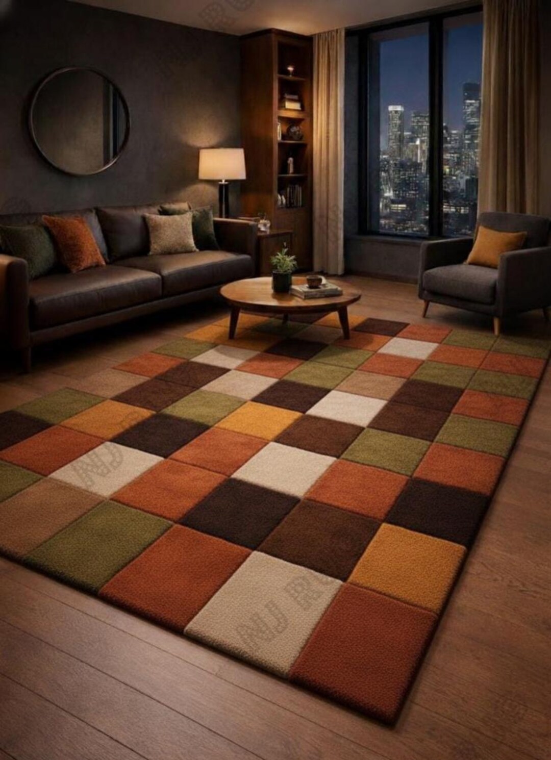 Modern Patchwork Area Rug 5x8 – Hand Tufted Checkered Carpet, Earth ...