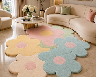 Flower Rug | Handmade Tufted Floral Carpet | Soft Kids Nursery Rug | Aesthetic Boho Room Decor | Custom Designer Rug