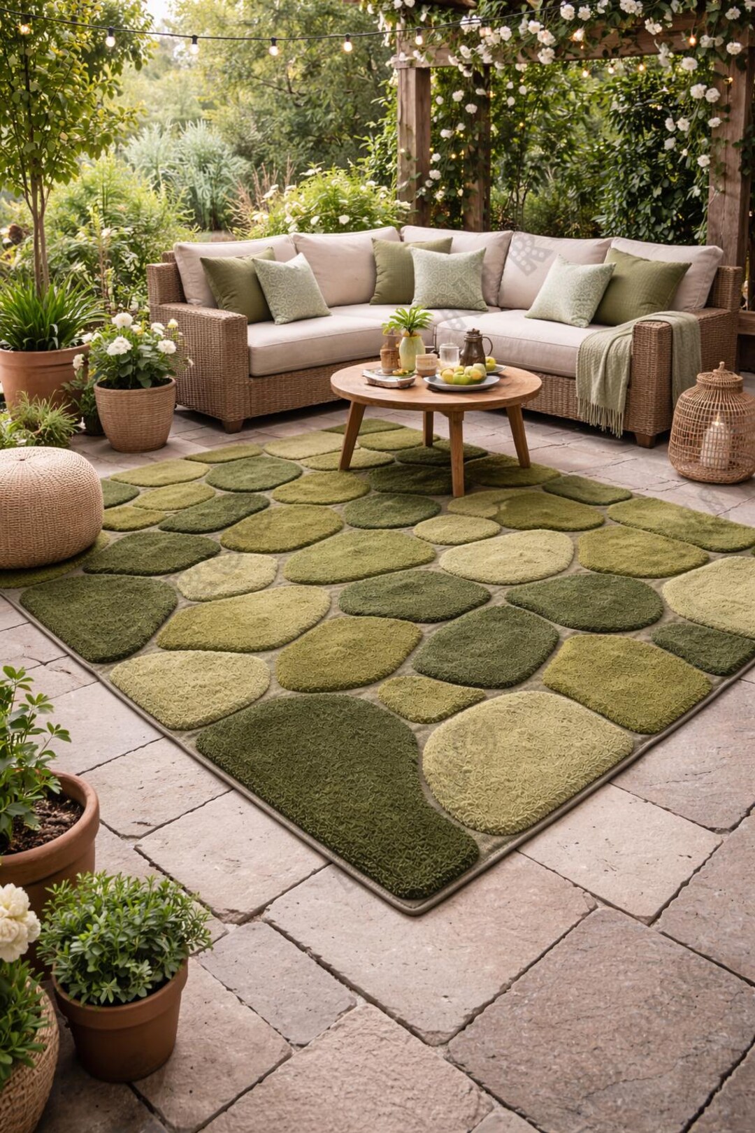 Hand-tufted Moss Green Wool Rug, Abstract Pebble Design - Etsy