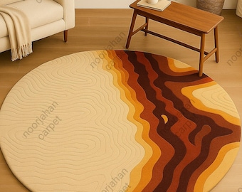 Hand-Tufted Round Rug – Abstract Wave Pattern Carpet, Modern Living Room Decor