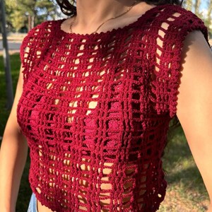 Netting Crop ,Crochet Knitted Crop,Handmade Crop Top,Knitting Crop Top,Open Weave Crop Top,Breathable Summer Fashion,Casual Summer Top