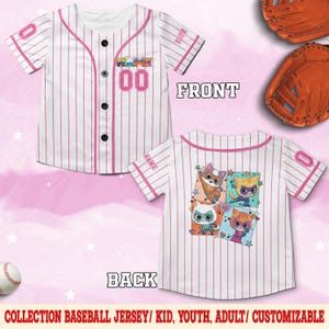 Personalized Disney SuperKitties Baseball Jerseys, Disney Super Kitties Ginny Sparks Buddy Bitsy Birthday Girl Jerseys Disney Shirt C1EZ29