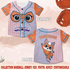 Custom Disney SuperKitties Baseball Jersey, Junior Super Kitties Ginny Sparks Buddy Bitsy Birthday Gift, Disneyland Trip Jersey D2JT16-3