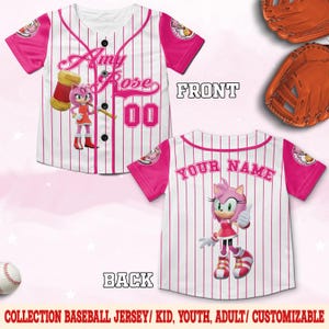 Customized Amy Rose The Hedgehog Baseball Jersey, Personalized Number & Name Sonic 3 Movie Jersey, Amy Rose Fan Gift C1FK06