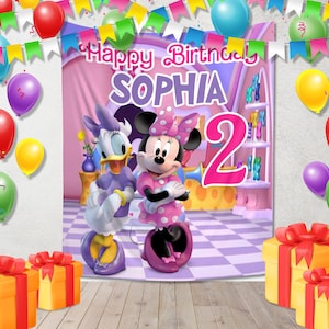 Minnie Mouse birthday backdrop, Minnie Mouse birthday banner, Minnie Mouse Decoration party, Minnie Mouse Background D2GK23