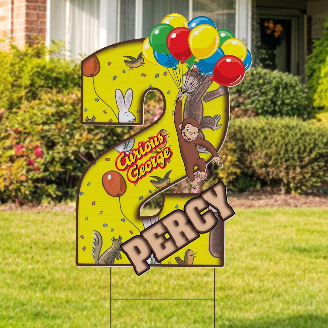Curious George Birthday Yard Sign Cut Out, Custom Monkey Party Prop ...