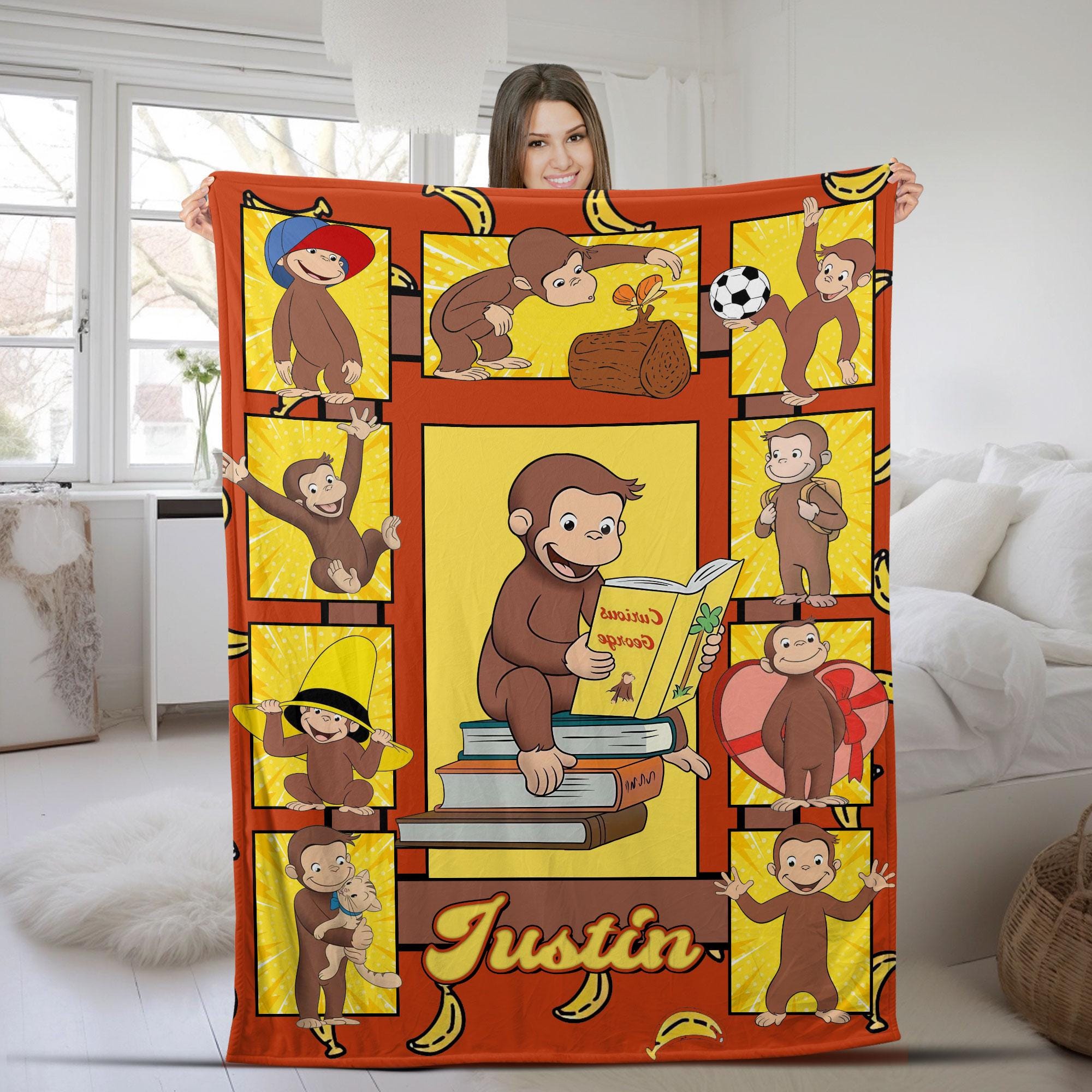 Discover Personalized Curious George Blanket,Comfort Sherpa Fleece Blanket