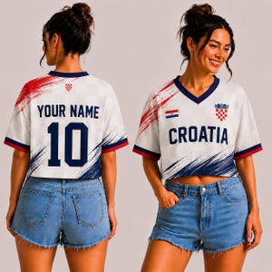 Custom Croatia Football Jersey Croptop, Personalized Soccer Crop Top, Fan Shirt, Custom Name Number, Game Day Tee CRD-JH204 image 2