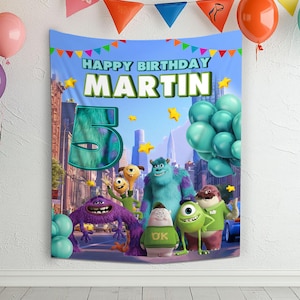 Custom Monster Inc Backdrop Banner, Mike Wazowski, James P Sullivan, Birthday Banner, Birthday Party Decor C1FC13