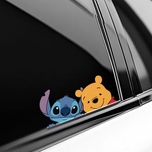 Winnie the Pooh and Stitch Peekaboo Peeker Peeking Car Window Decals, Bumper Waterproof Vinyl Stickers, Disney Pack Stickers C1HL29