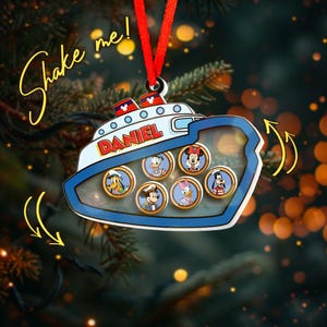 Cruise Line Inspired Personalized Christmas Ornament, DCL Cruise Keepsake, Custom Ornament Travel Gift, Custom Name Shaker Ornament JCQR08