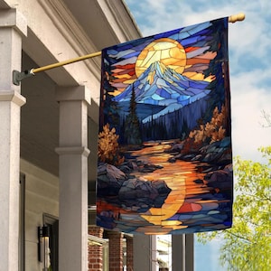 Mountain Garden Flag, Stained Glass Mountaine Flag, Garden Flag, Yard Flag, Summer Flag, Housewarming Gift, Home Decor, Welcome NGRY13
