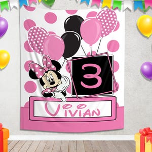 Minnie Mouse birthday backdrop, Minnie Mouse birthday banner, Minnie Mouse Decoration party, Minnie Mouse Background C1HK11