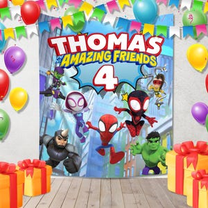 Spidey And His Amazing Friends Birthday Banner, Spiderman Backdrop , Spidey Birthday Party, Spiderman Banner, Spidey Birthday Party C1FS01