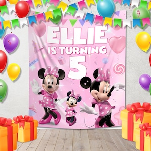 Minnie Mouse birthday backdrop, Minnie Mouse birthday banner, Minnie Mouse Decoration party, Minnie Mouse Background C1E315