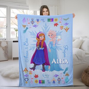 Customizable Disney Frozen Blanket, Disney Blanket With Personalized Name, Princess Elsa and Anna Blanket, Disney Fleece Blanket Gift JCJQ21