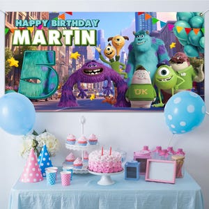 Custom Monster Inc Backdrop Banner, Mike Wazowski, James P Sullivan, Birthday Banner, Birthday Party Decor C1FC13