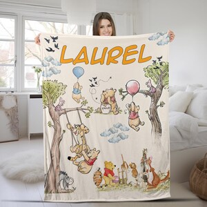 Personalized Watercolor Winnie the Pooh blanket, Pooh Bear and friends blanket, Birthday gift for her/him, Kids Adults blanket BZBG12