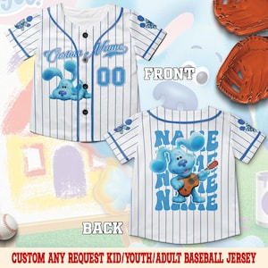 Personalized Blue Clues Baseball Jersey, Blue Dog Lovers Birthday Girl Jersey, Baby Shower Birthday Boy Gift, Blue Clues Family Shirt C1FN07