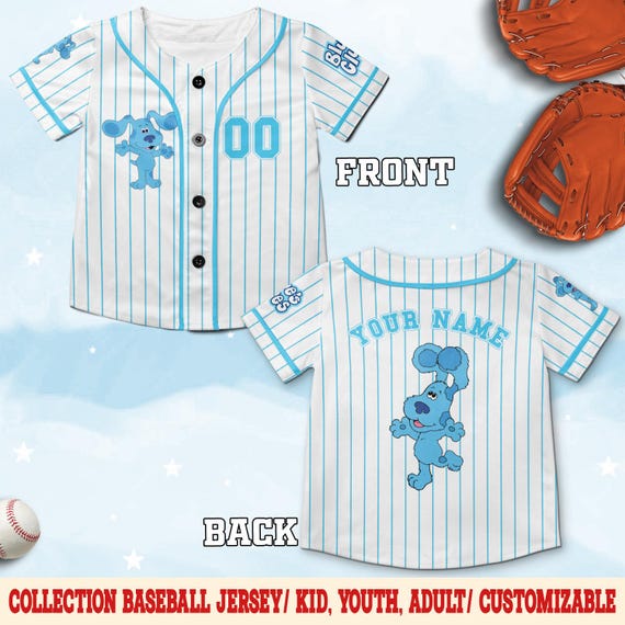 Personalized Blue Clues Baseball Jersey, Blue Dog Lovers Birthday Girl Jersey, Baby Shower Birthday Boy Gift, Blue Clues Family Shirt C1EZ28