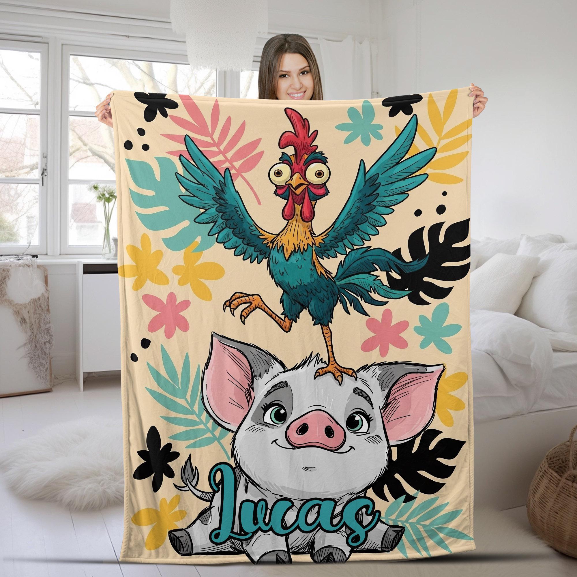 Discover Personalized Moana Blankets, Pua and Hei Hei Blanket, Floral Moana Blanket, Pua Blanket