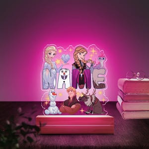 Customizable Frozen Night Light with Name, Colors Change Remote Acrylic LED Light, Anna Elsa Birthday, Personalized Disney Fozen Lamp JCJW23