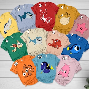 Disney Finding Nemo Characters Shirt, Finding Dory Marlin Squirt Bruce Costume Family Group Matching, Finding Nemo Birthday Boy Girl D1H206