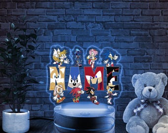 Personalized Sonic Hedgehog LED Night Light, LED Lamp, Personalized Gift, Color LED Night Light Lamp, Table Lamp, Engrave, Sonic NFY431