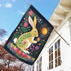 Easter Bunny Flower Yard Flag, Cute Bunny Floral Flag, Spring Rabbit Flag, Easter Day Garden Flag, Easter Yard Flag, Easter Home Gift BZDE25