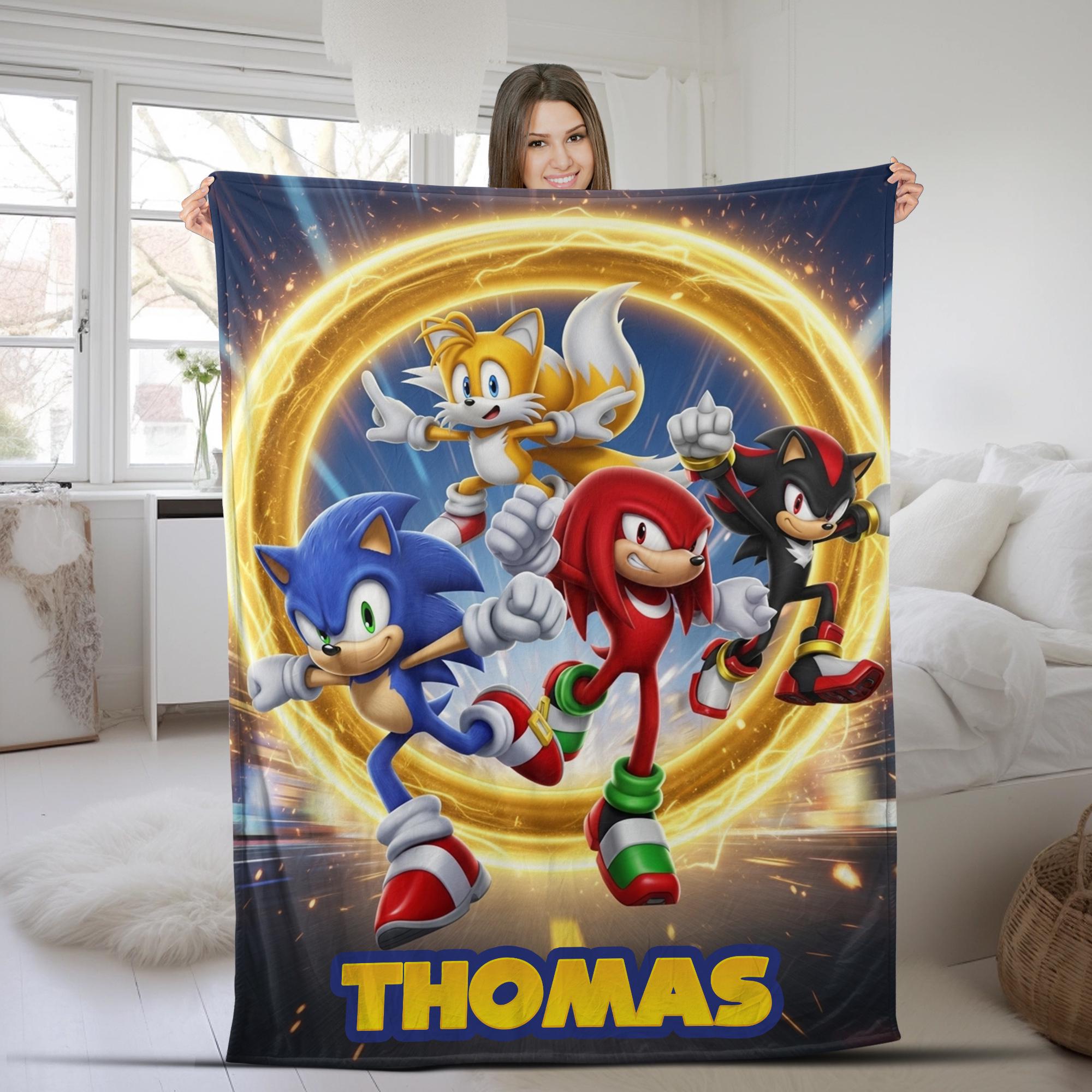 Discover Custom Sonic The Hedgehog Blanket  Personalized Minky Sherpa Cartoon Blanket