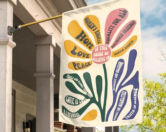 In This Home We Believe In Flag, Hate Has No Home Here Garden Flag, Kindness Social Justice Lawn Flag Progressive Outdoor Flag Peace NGPR16