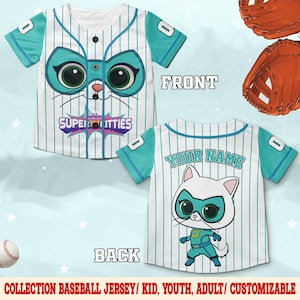 Custom Disney SuperKitties Baseball Jersey, Junior Super Kitties Ginny Sparks Buddy Bitsy Birthday Gift, Disneyland Trip Jersey D2JT16-2