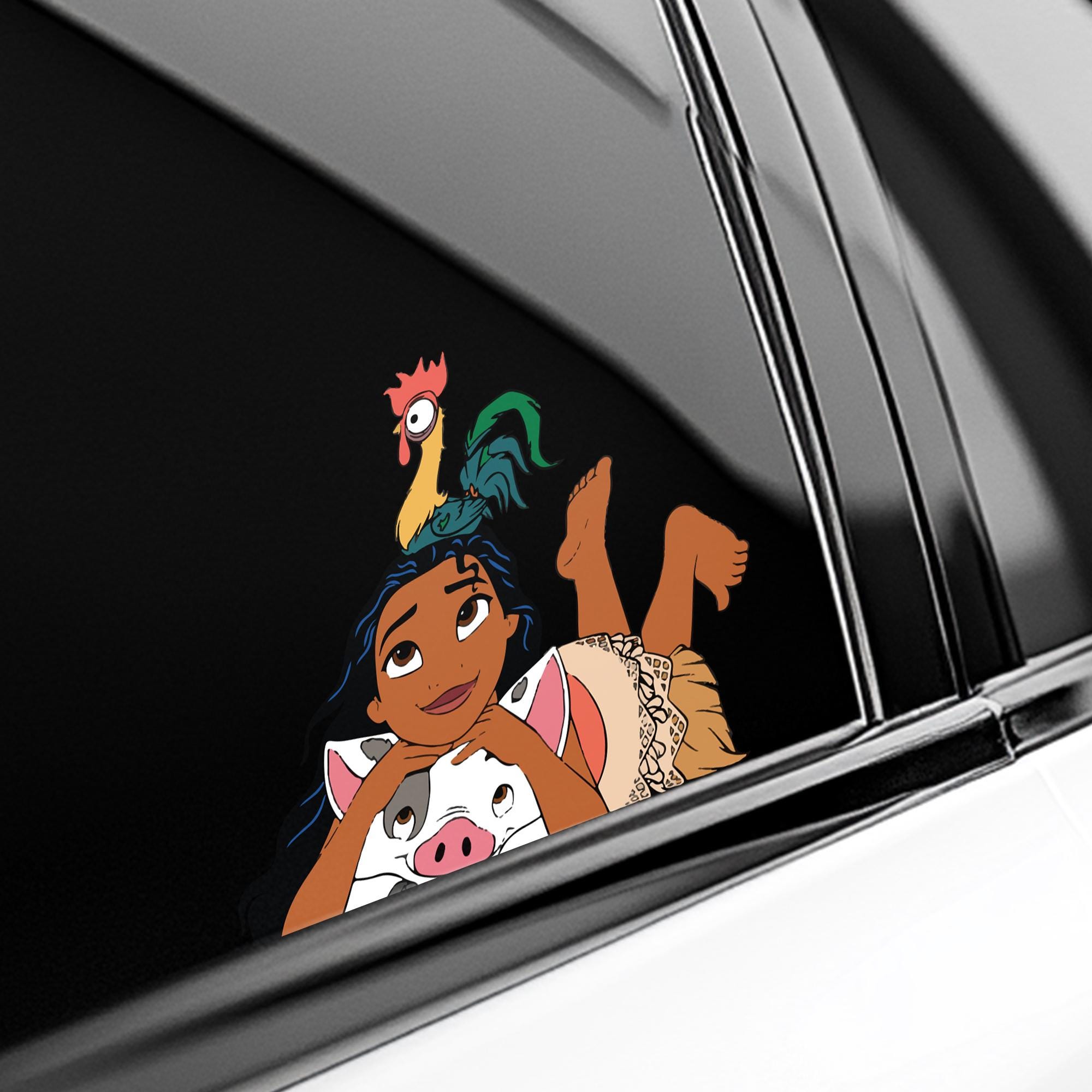Funny Moana Pua and Hei Hei Sticker, Car Waterproof for Water bottles, laptops, and more, Disney Moana Stickers JCNY14