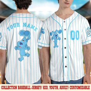 Personalized Blue Clues Baseball Jersey, Blue Dog Lovers Birthday Girl Jersey, Baby Shower Birthday Boy Gift, Blue Clues Family Shirt C1EZ28