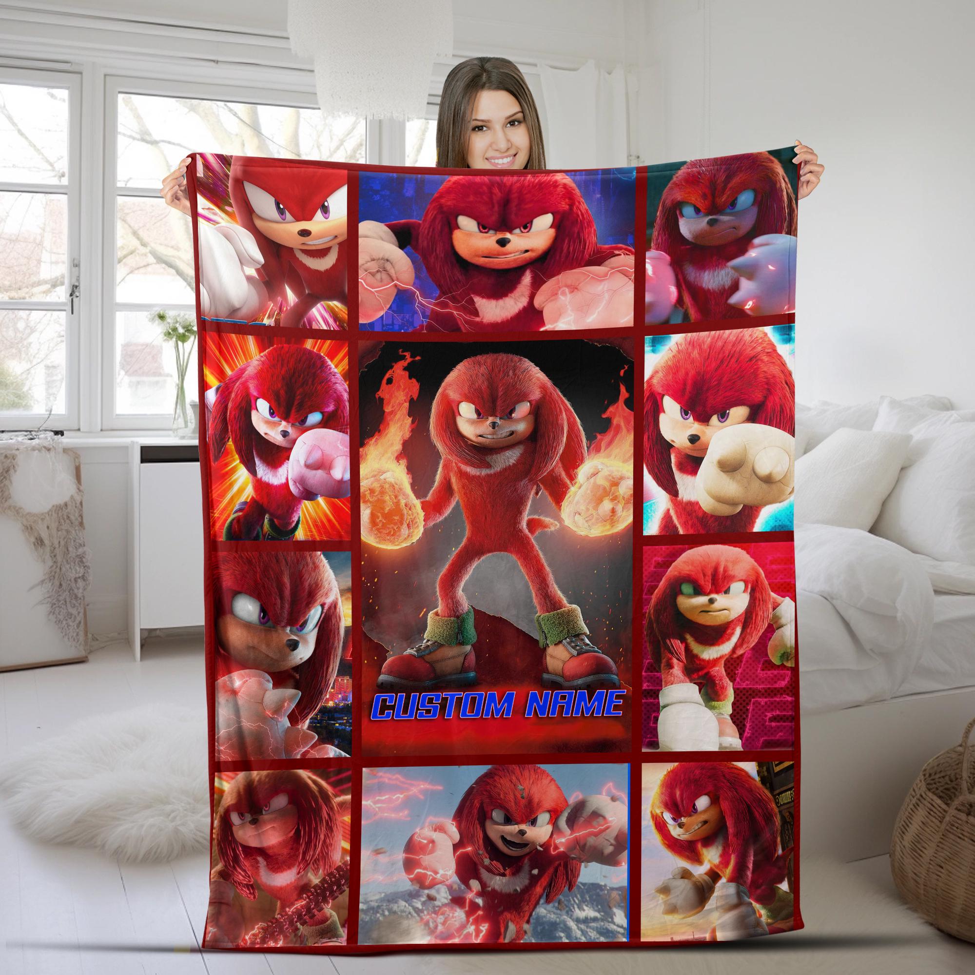 Discover Custom Knuckles the Hedgehog Blanket, Personalized Cartoon Hedgehog Minky Sherpa Blanket