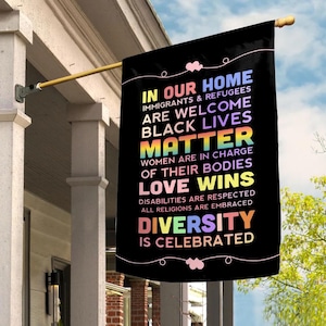 All Are Welcome Garden Flag, DEI Pride Diversity Banner, LGBTQ Equality Yard Sign, BLM Ally Flag, Progressive Political Outdoor Decor NGPK03