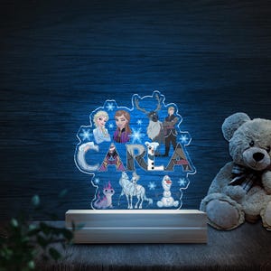 Personalised Frozen Colourful Night Light, Colours Change Remote, Anna Elsa Birthday Gift, Disney Frozen Movie 3D Acrylic Night Light NFYA15