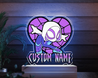 Personalized Spidey And His Amazing Friends Lamp, Custom Spidey Kids 3D Led Night Light, Ghost Spider Mile Morales Spiderman Birthday C1FL23
