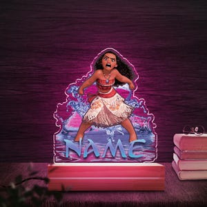 Disney Moana Movie Character Personalized Night Light.Custom Name LED Lamp.Magical Bedside Lamp for Kids,Nursery,Gift for Her JCKU15