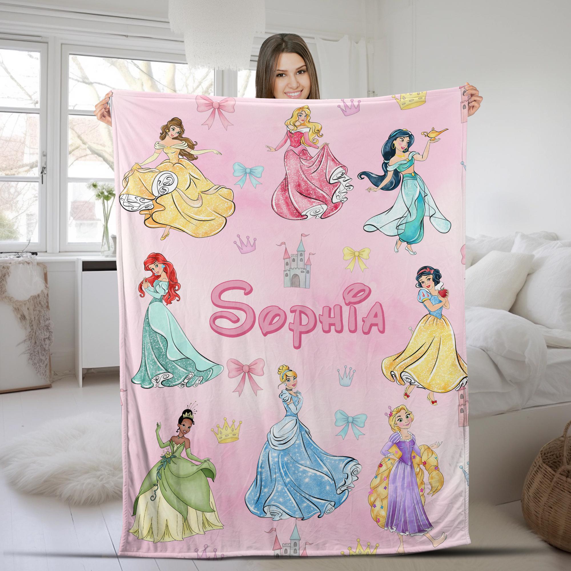 Discover Personalized Watercolor Coquette Bows Disney Princess Blanket, WDW Disneyland Trip Blanket