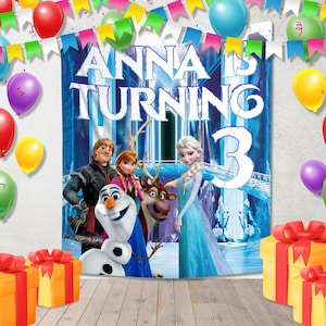 Disney Frozen Princess Theme Party, Custom Frozen Elsa Backdrop, Baby Shower Party Backdrop Birthday Photo Banner Background Decor NFTH22