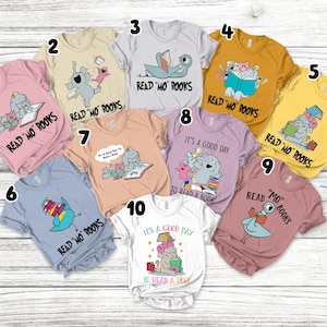 Read Mo Books Shirt, Piggie Elephant Pigeons Shirt, Colorful And Cute Animation Tee, Matching Family T-Shirts, Halloween Party Gift BXKN13