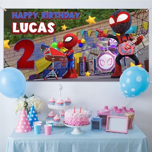 Personalized Spidey Birthday Backdrop for Kids – Hero Friends Party Banner in Vinyl, Polyester or Canvas – JCLI06