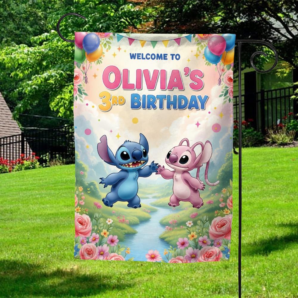 Stitch Welcome Spring Lilo Stitch Birthday Party Welcome Flag, Stitch Welcome Flag, Stitch ...