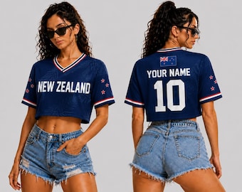 Custom New Zealand Football Croptop, Personalized Soccer Jersey Crop Top, Fan Gift, Custom Name Number Shirt CRD-KH215