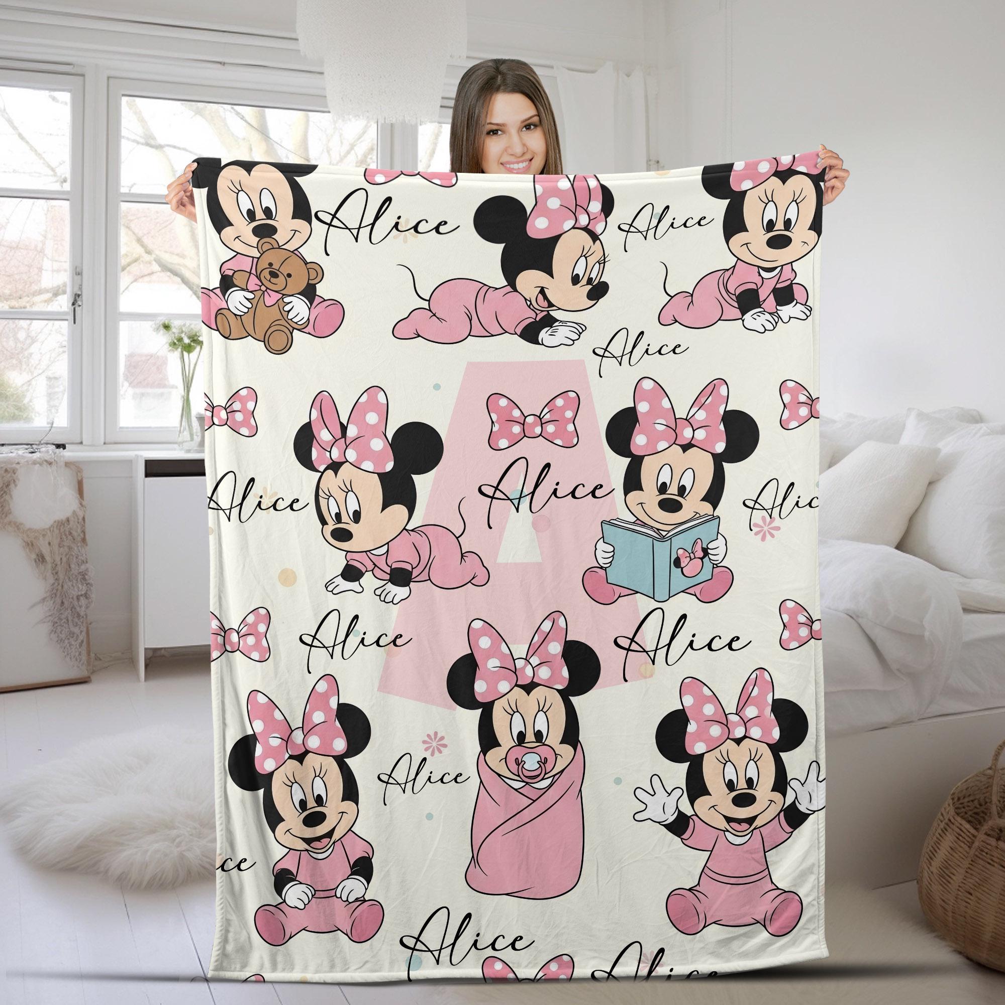 Discover Personalized Baby Minnie Blanket, Custom Name Gift, Minnie Mouse Blankets, Nursery Blanket