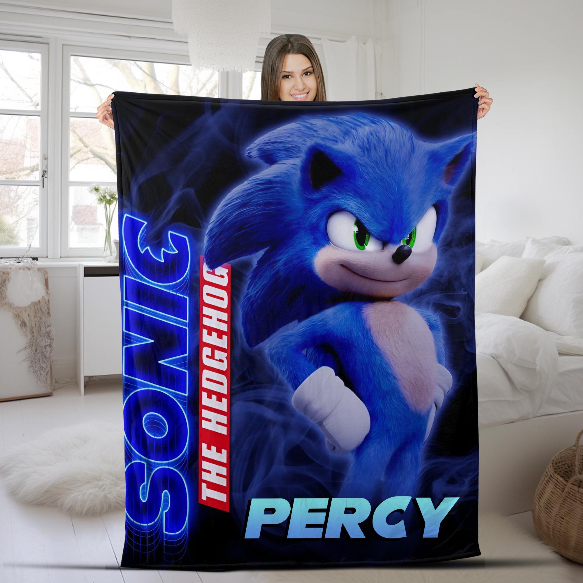 Discover Custom Sonic The Hedgehog Blanket, Personalized Cartoon Hedgehog Sherpa Fleece